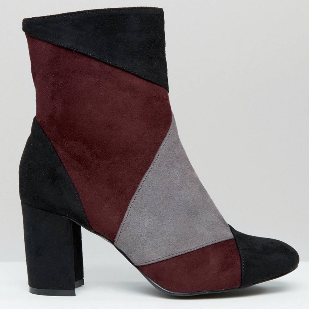 Glamorous Patchwork Heeled Ankle Boots Black Grey… - image 3